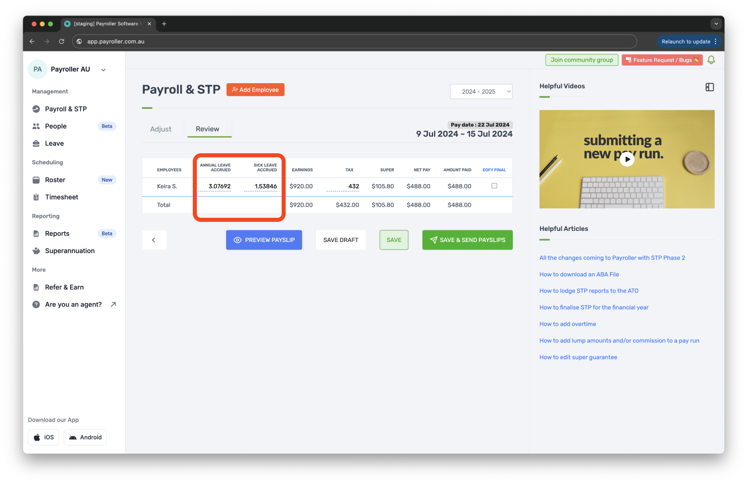 Creating pay runs - Edit leave accrued - 4