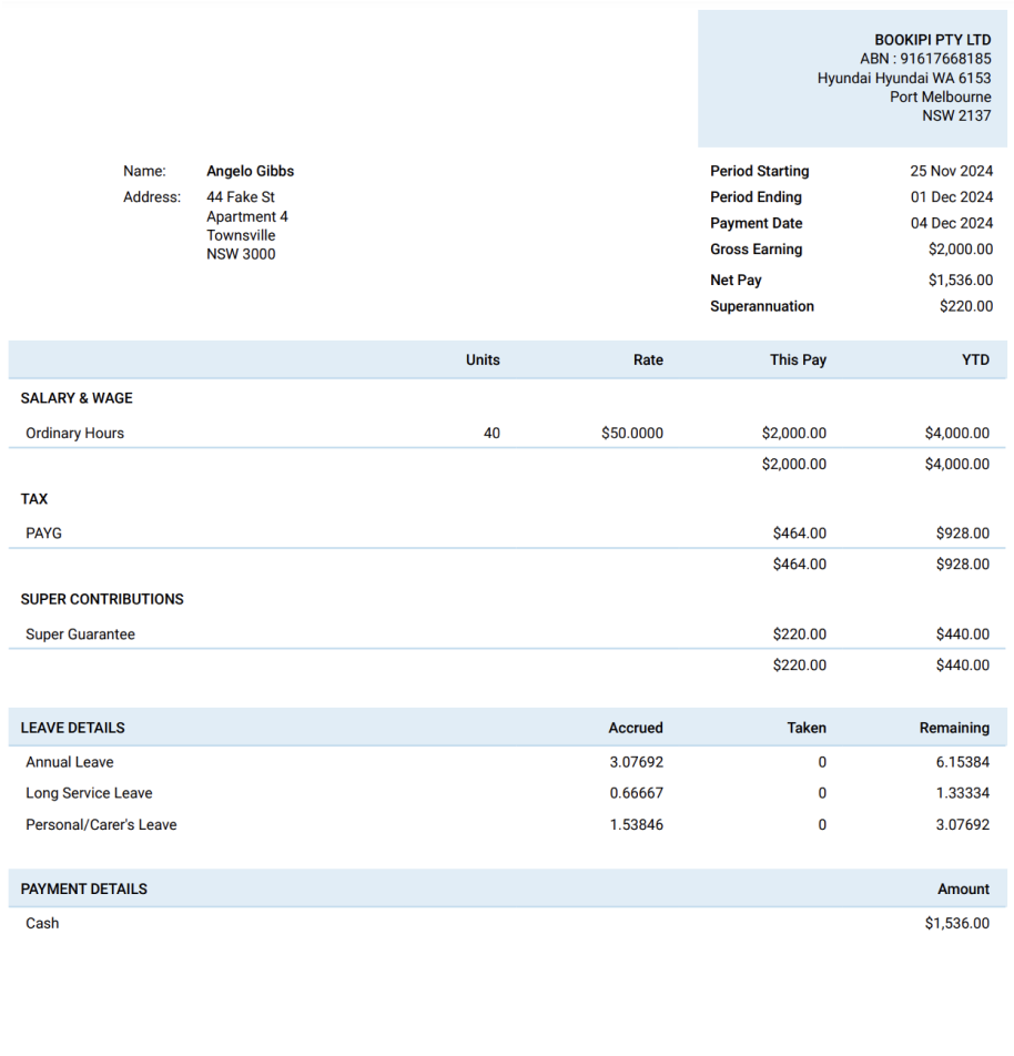 Payroller settings - Show leave balance on payslips - 12