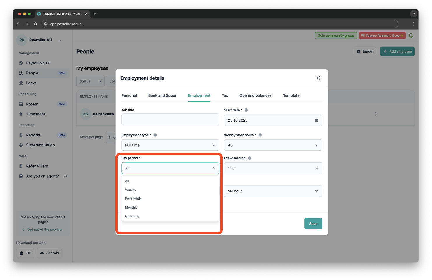 Creating pay runs - Pay period, pay period end date, and payment date - 5