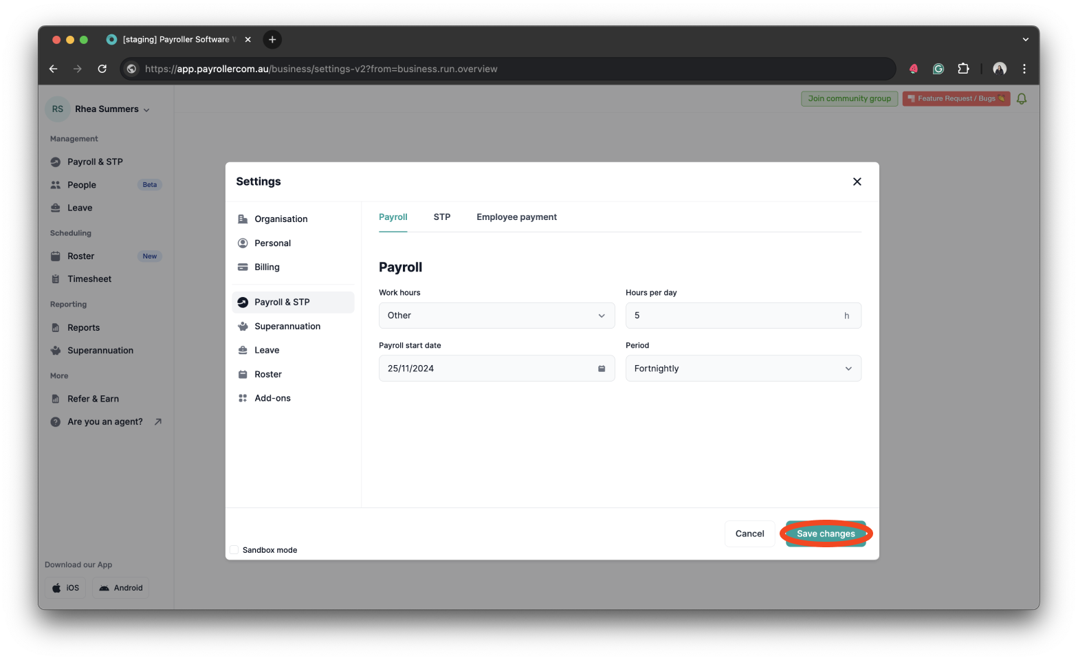 Payroller settings - Set the Payroll Start Date of your first pay run - 15