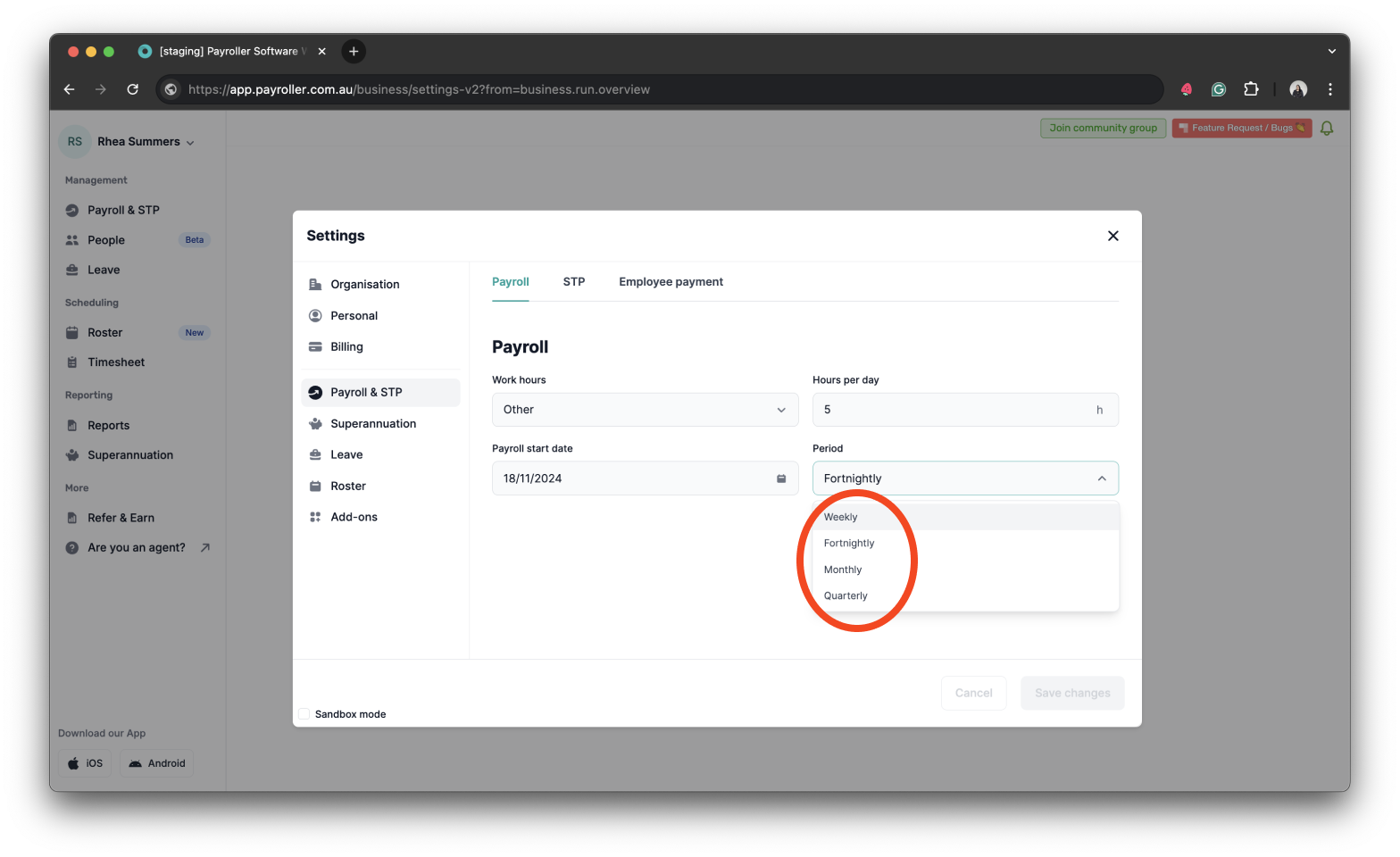 Payroller settings - Set the Pay run period of your pay runs - 14