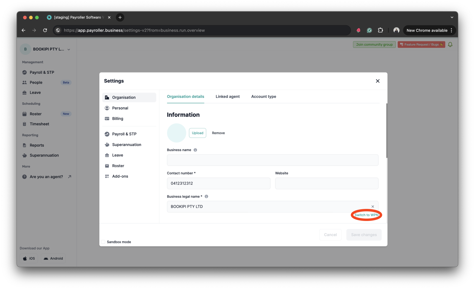Payroller settings - Adding a WPN - 9