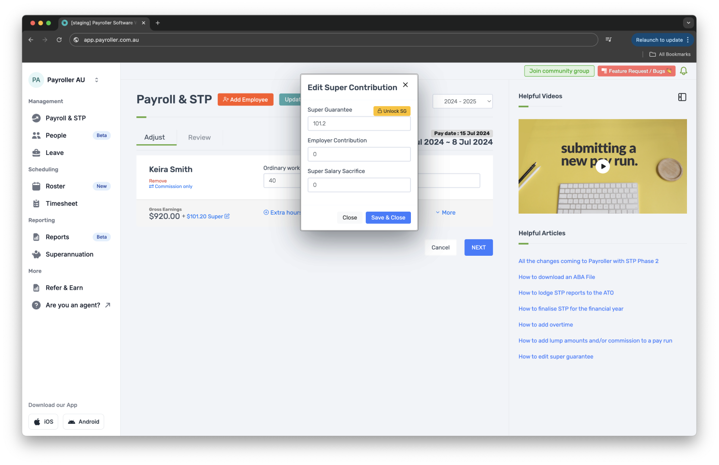Creating pay runs - Viewing and Adjusting Superannuation - 4
