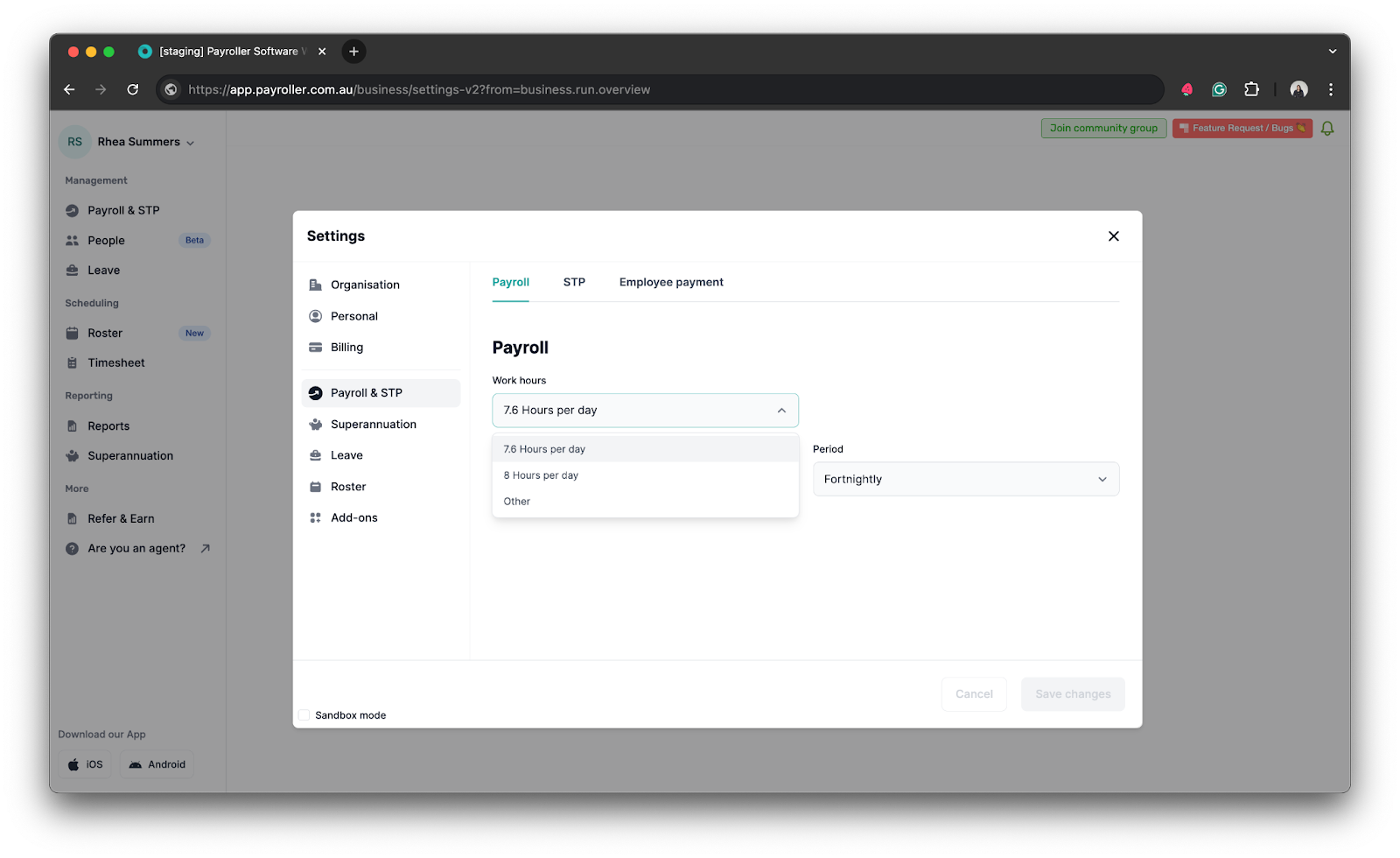 Payroller settings - Edit the business hours for calculating requested and scheduled leave - 14