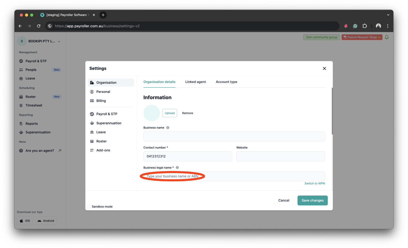 Payroller settings - Changing ABN - 26