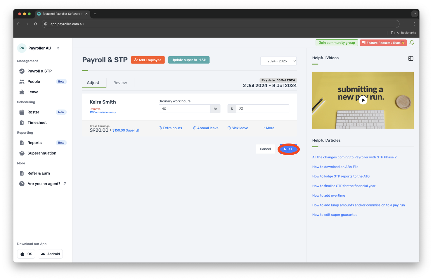 Creating pay runs - Viewing and Adjusting Superannuation - 7
