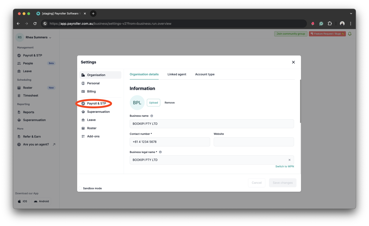 Payroller settings - Set the Payroll Start Date of your first pay run - 12