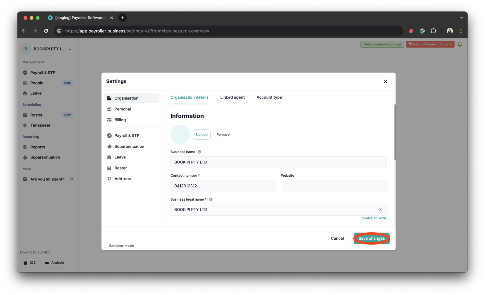 Payroller settings - How to update your business name, address, and contact number - 9