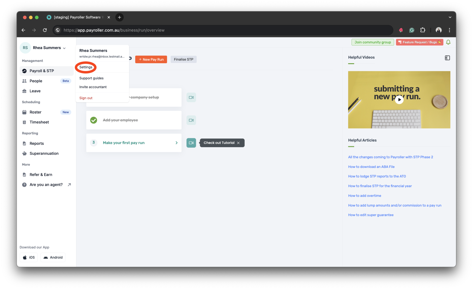 Payroller settings - Set the Payroll Start Date of your first pay run - 11