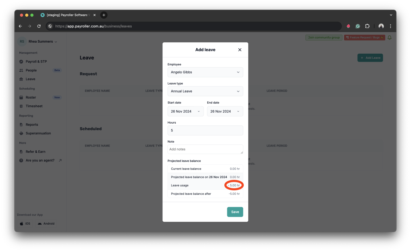 Payroller settings - Edit the business hours for calculating requested and scheduled leave - 16