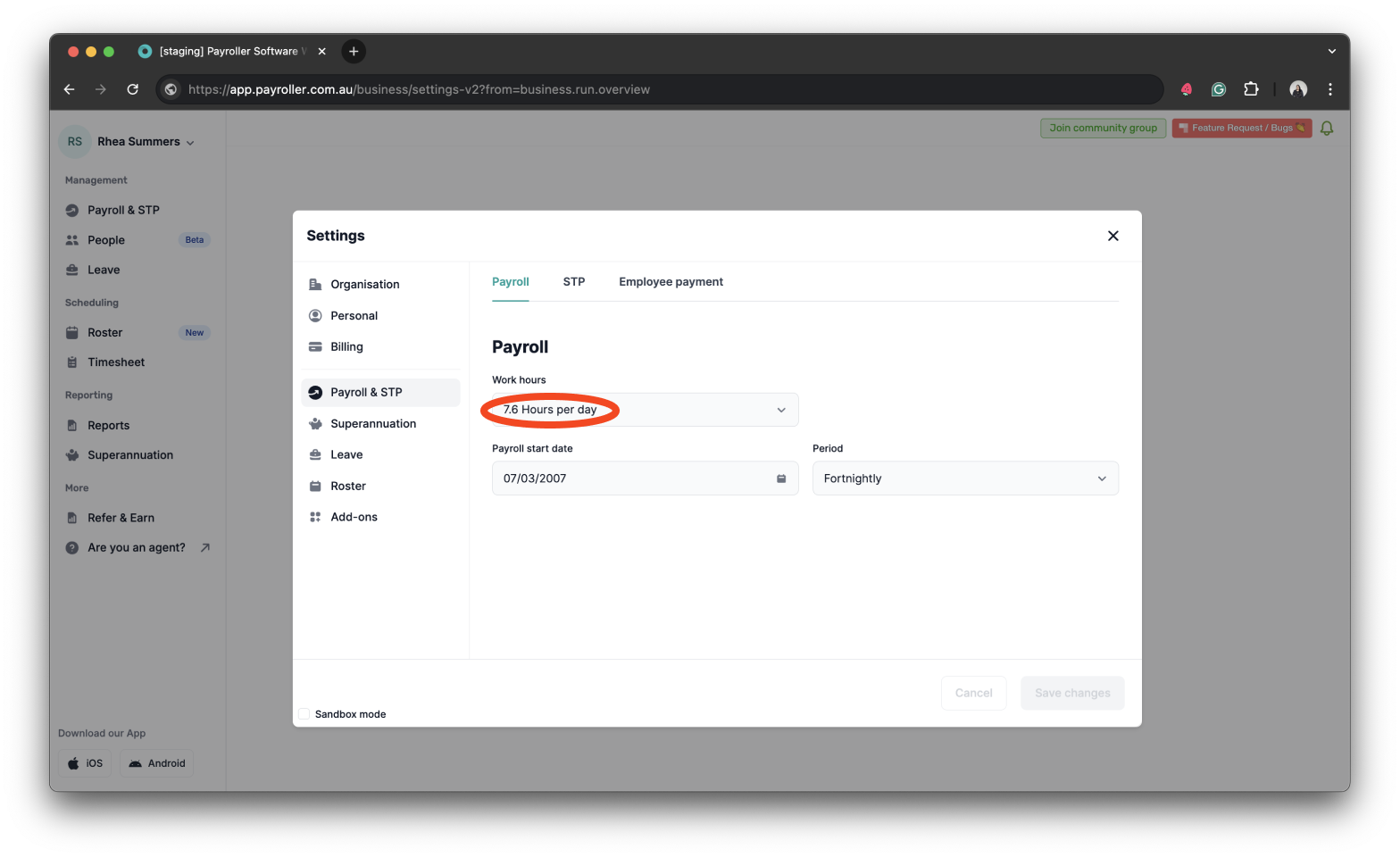 Payroller settings - Edit the business hours for calculating requested and scheduled leave - 13