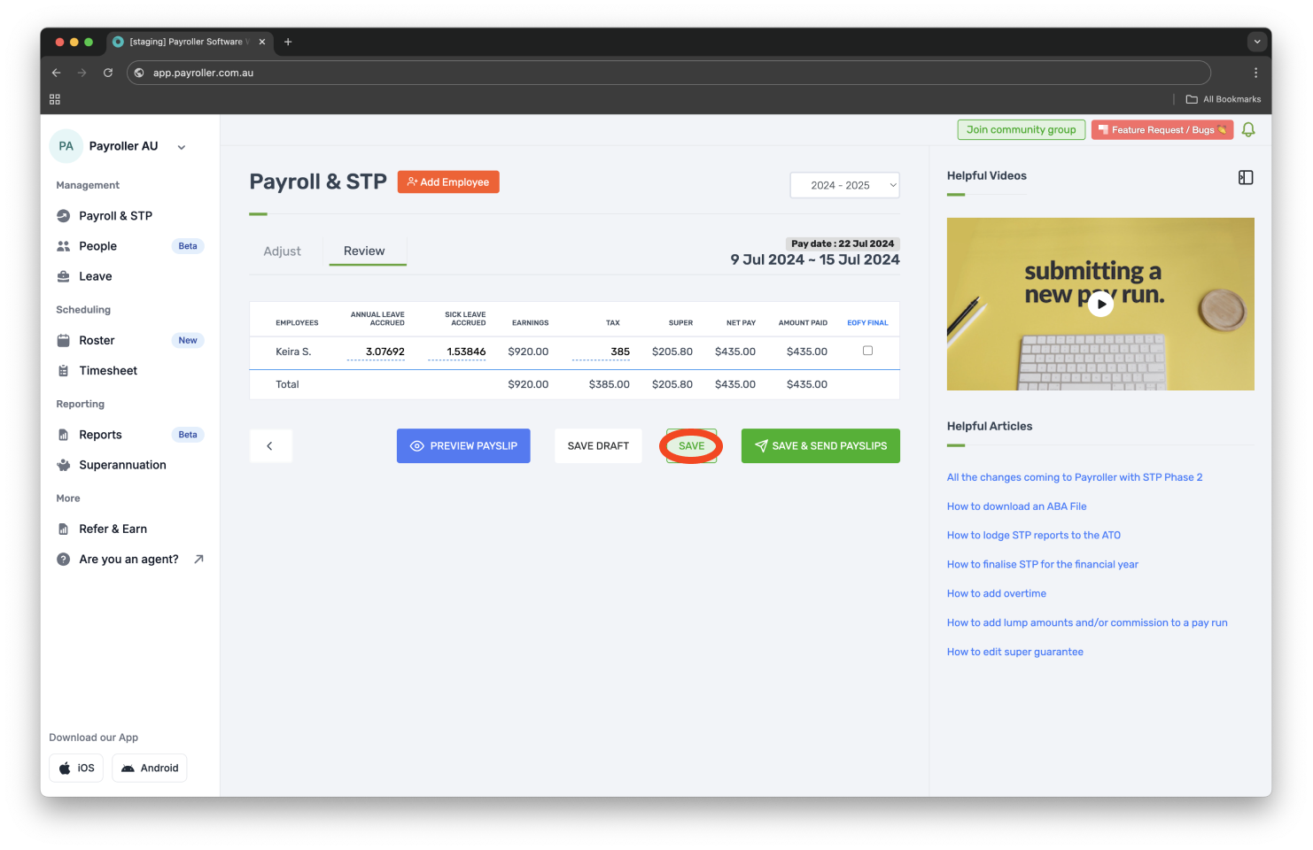 Creating pay runs - Adding salary sacrifice - 7