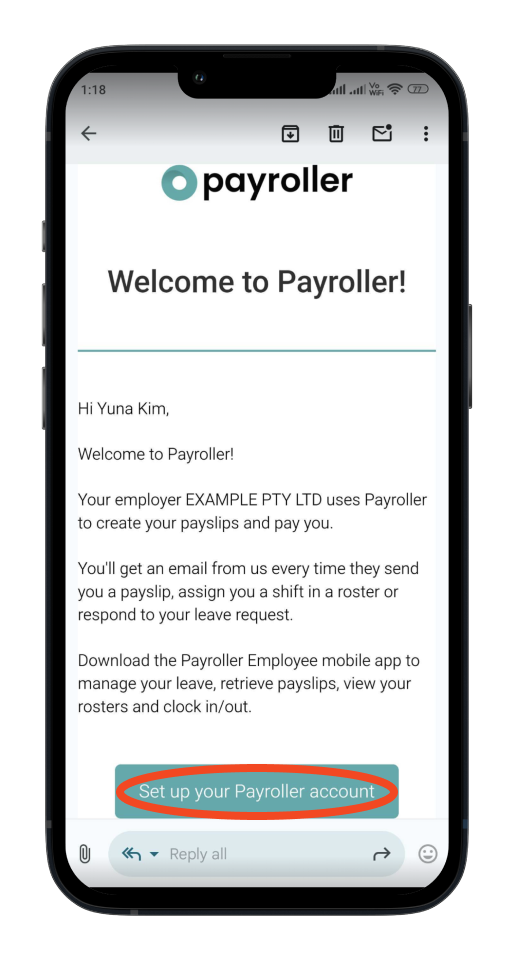 Employee app - How to create an employee account on the Payroller employee app - 1