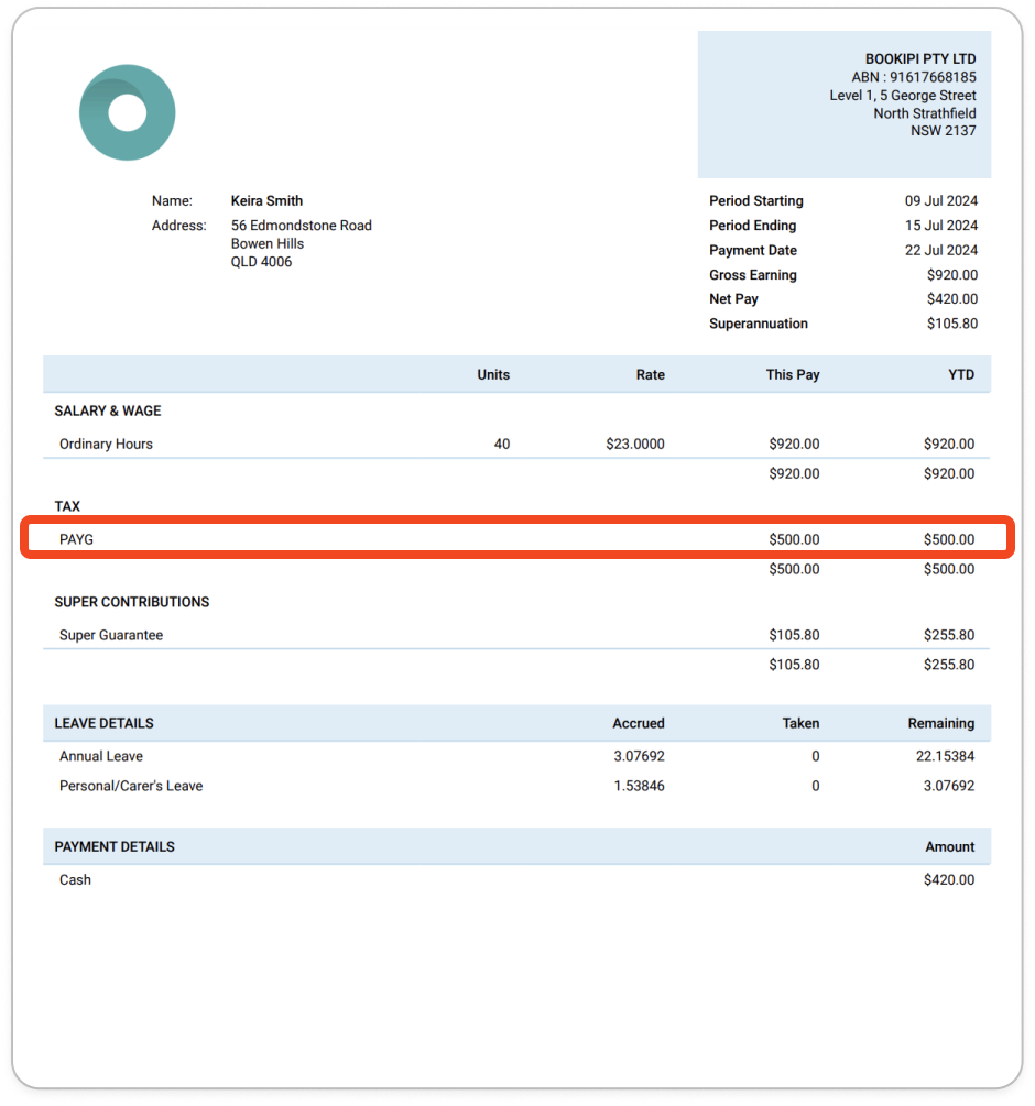 Creating pay runs - Edit tax in review on the pay run - 8
