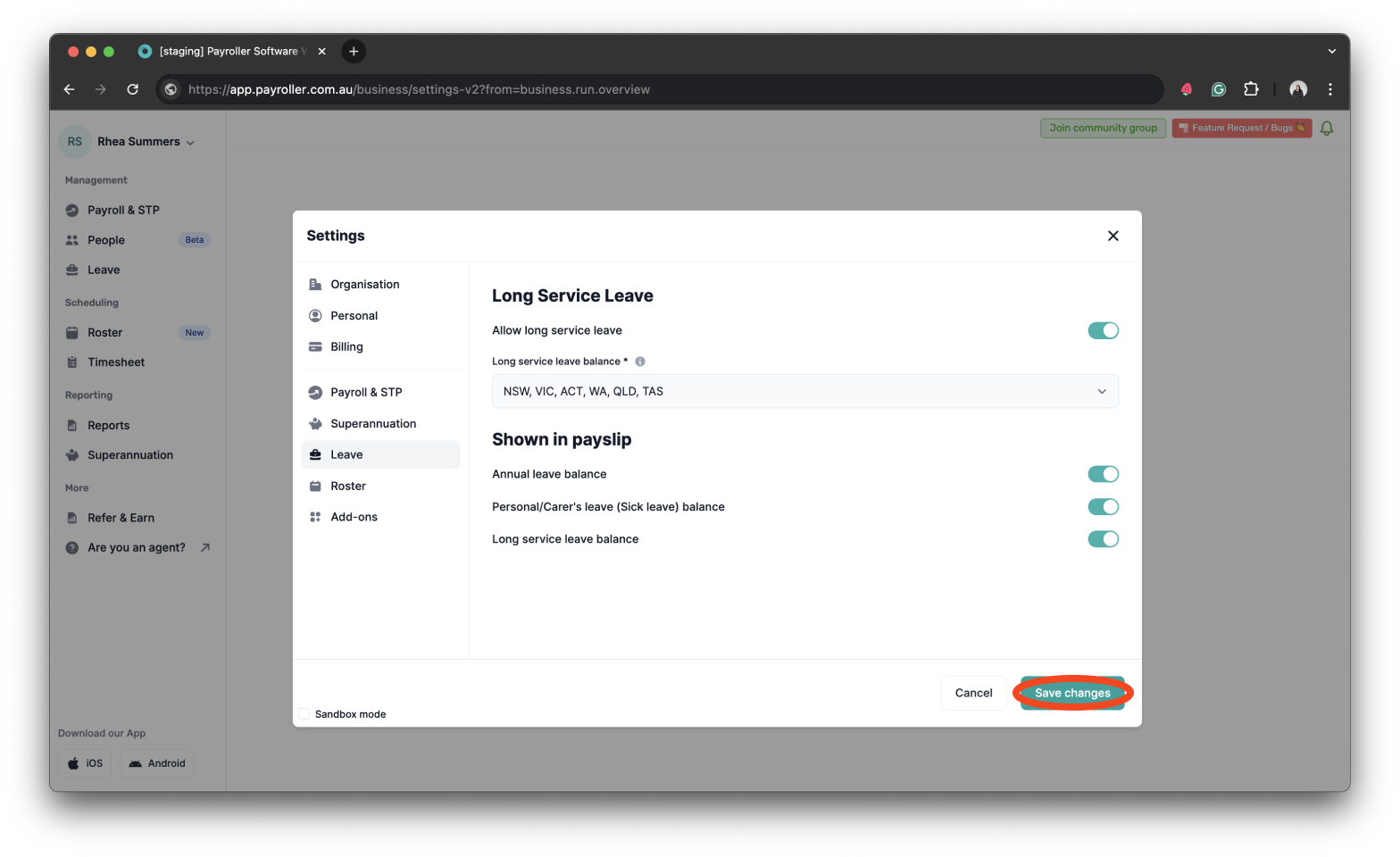 Payroller settings - Show leave balance on payslips - 11