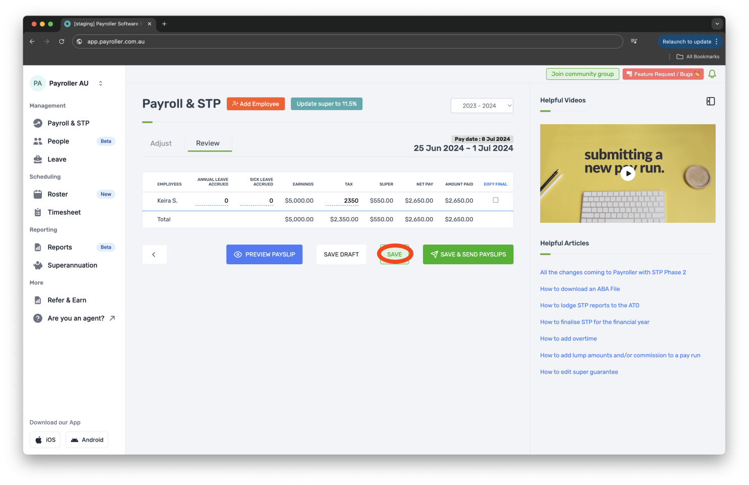 Creating pay runs - Adding a bonus/commission - 8