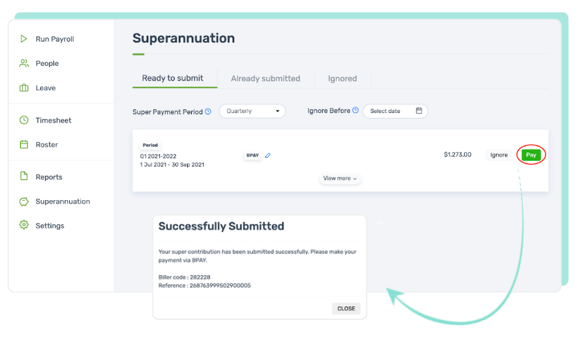 Superannuation management on Payroller