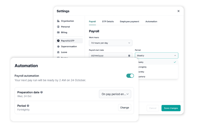 Payroll automation schedule settings
