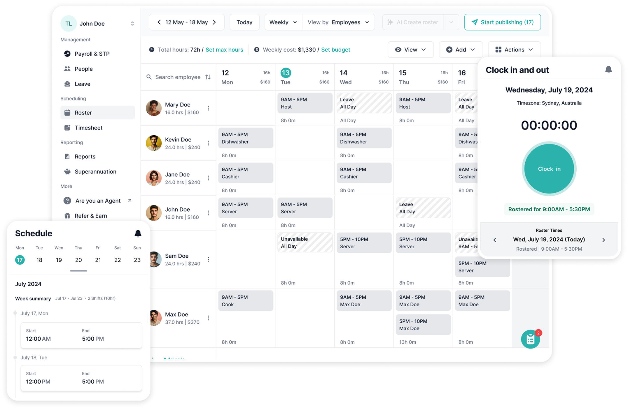 Time-saving employee rosters