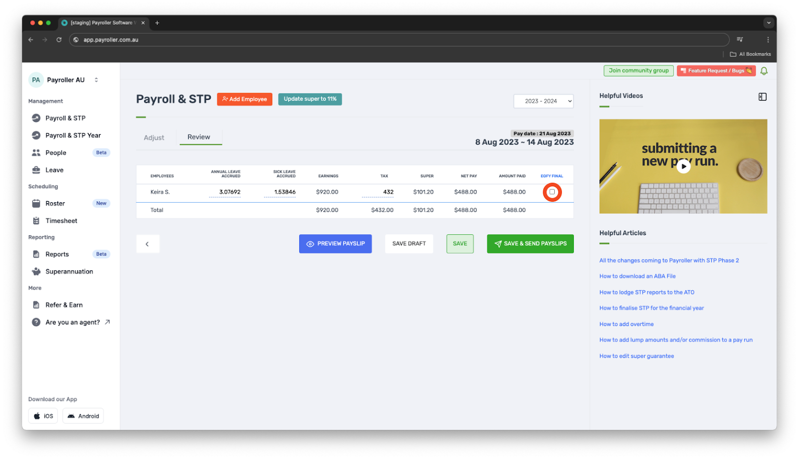 Payroller functions - Finalise reporting for the financial year - 11