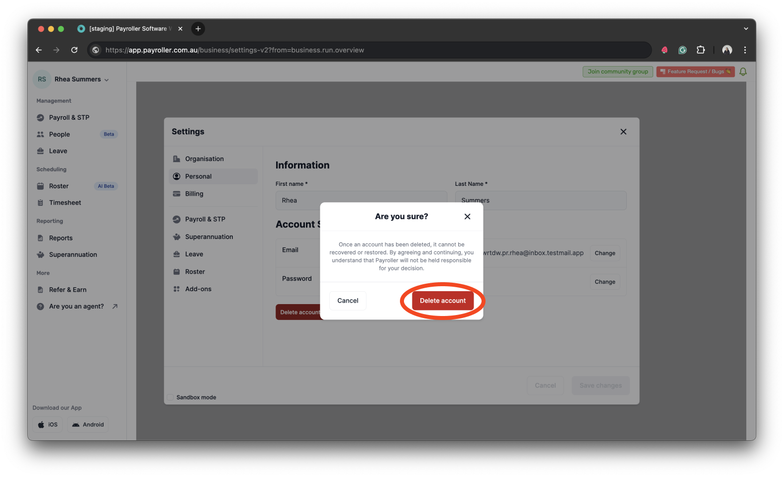 Payroller functions - How to delete your account on Payroller - 6