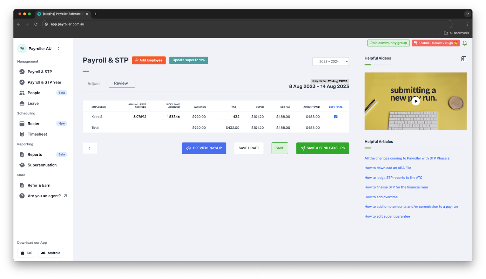 Payroller functions - Finalise reporting for the financial year - 12
