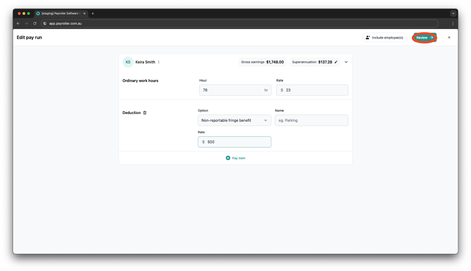 Creating pay runs - Fringe Benefits - 7