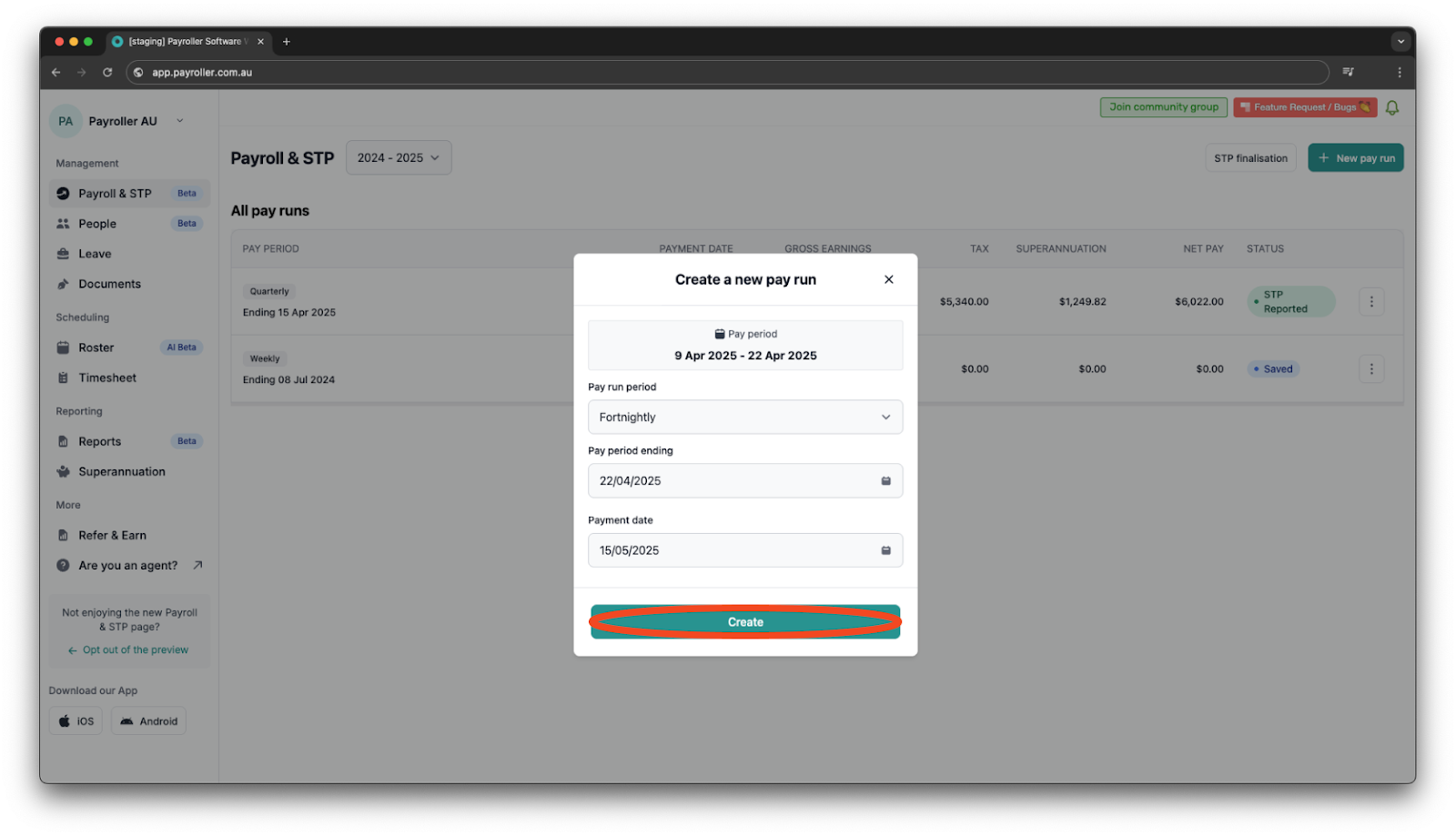 Creating pay runs - Fringe Benefits - 21