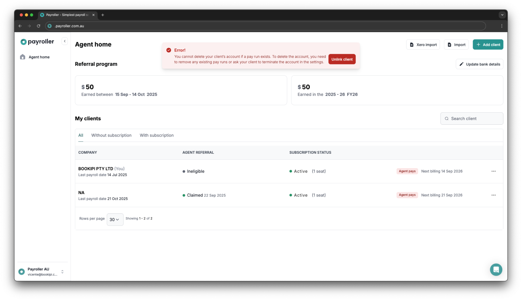 Agent Account - Deleting clients - 4