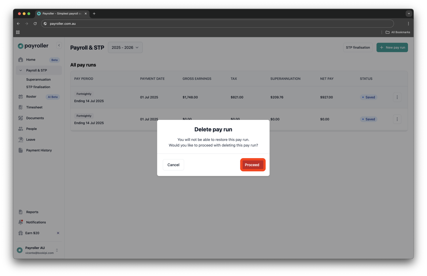 Creating pay runs - Deleting a pay run that has not been submitted to the ATO (draft/done) - 4