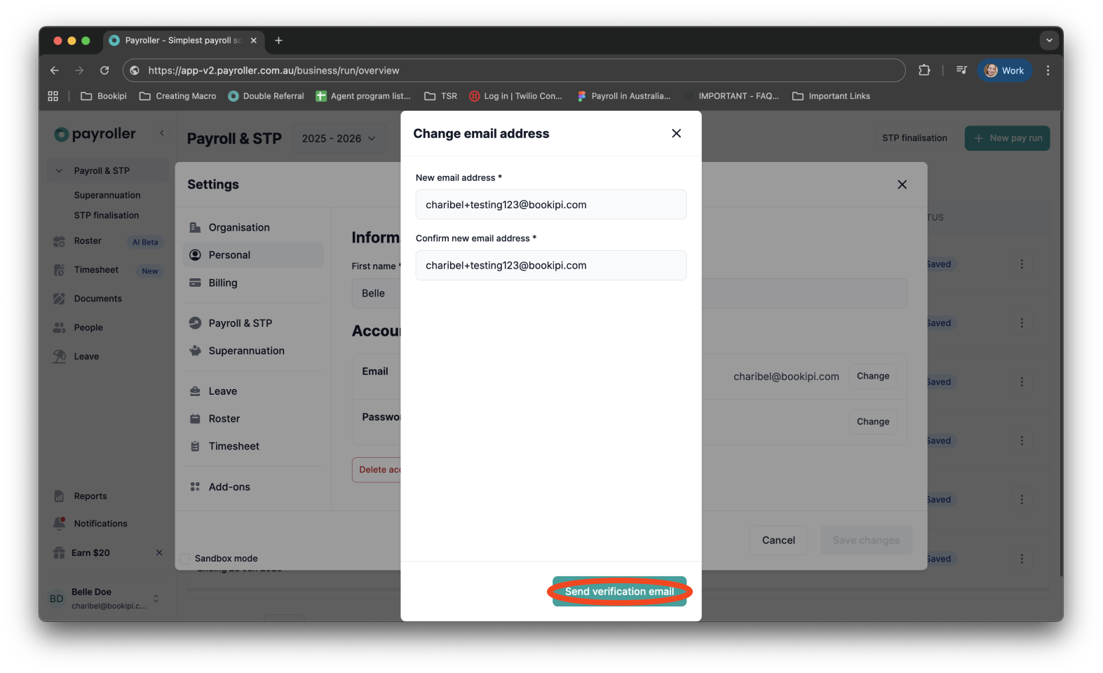 Payroller settings - Change email address - 11