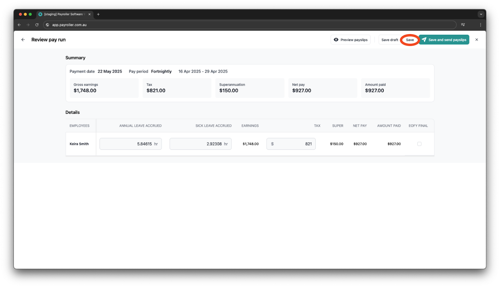 Creating pay runs - Viewing and Adjusting Superannuation - 8