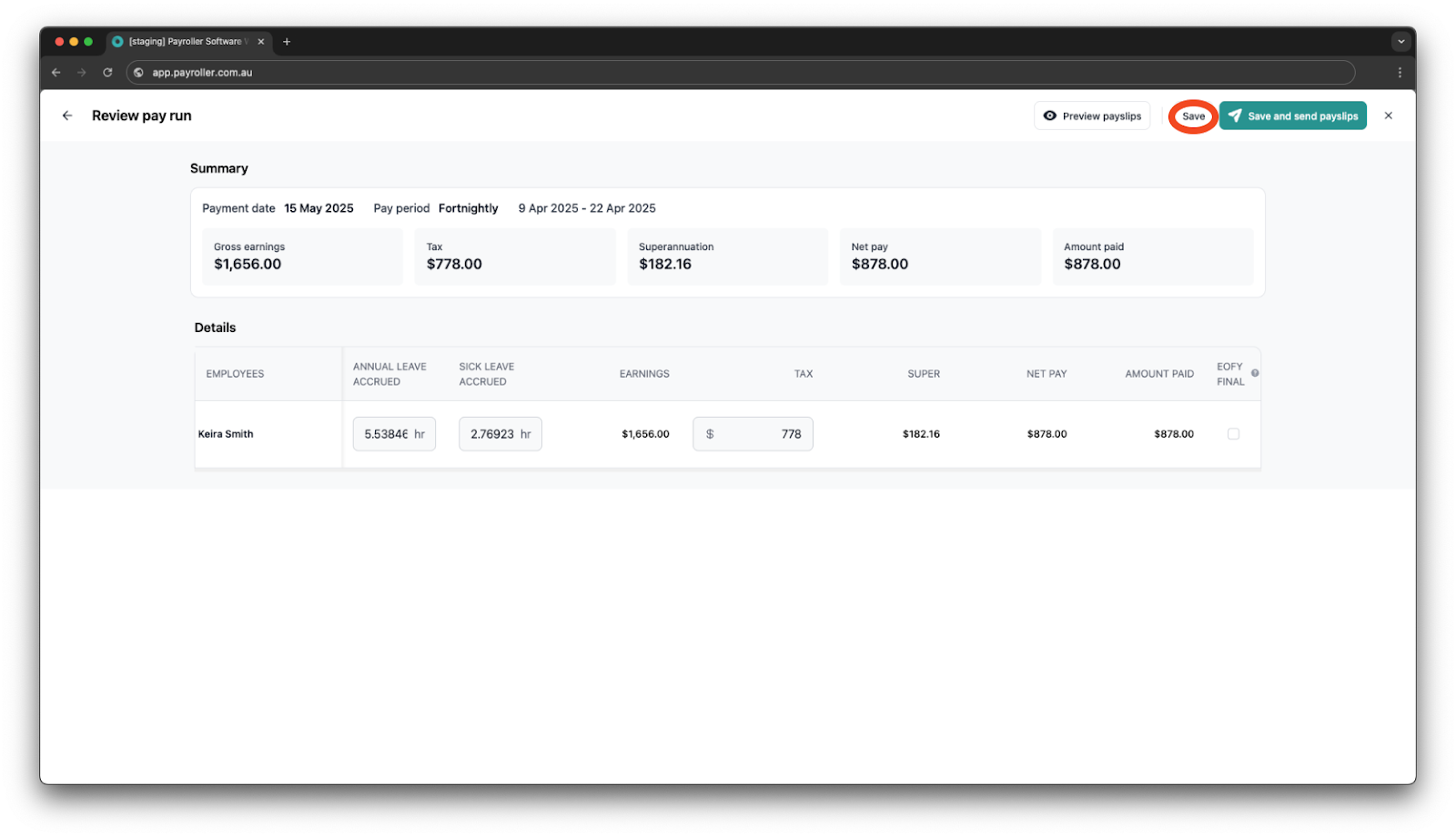 Creating pay runs - Editing a pay run - 5