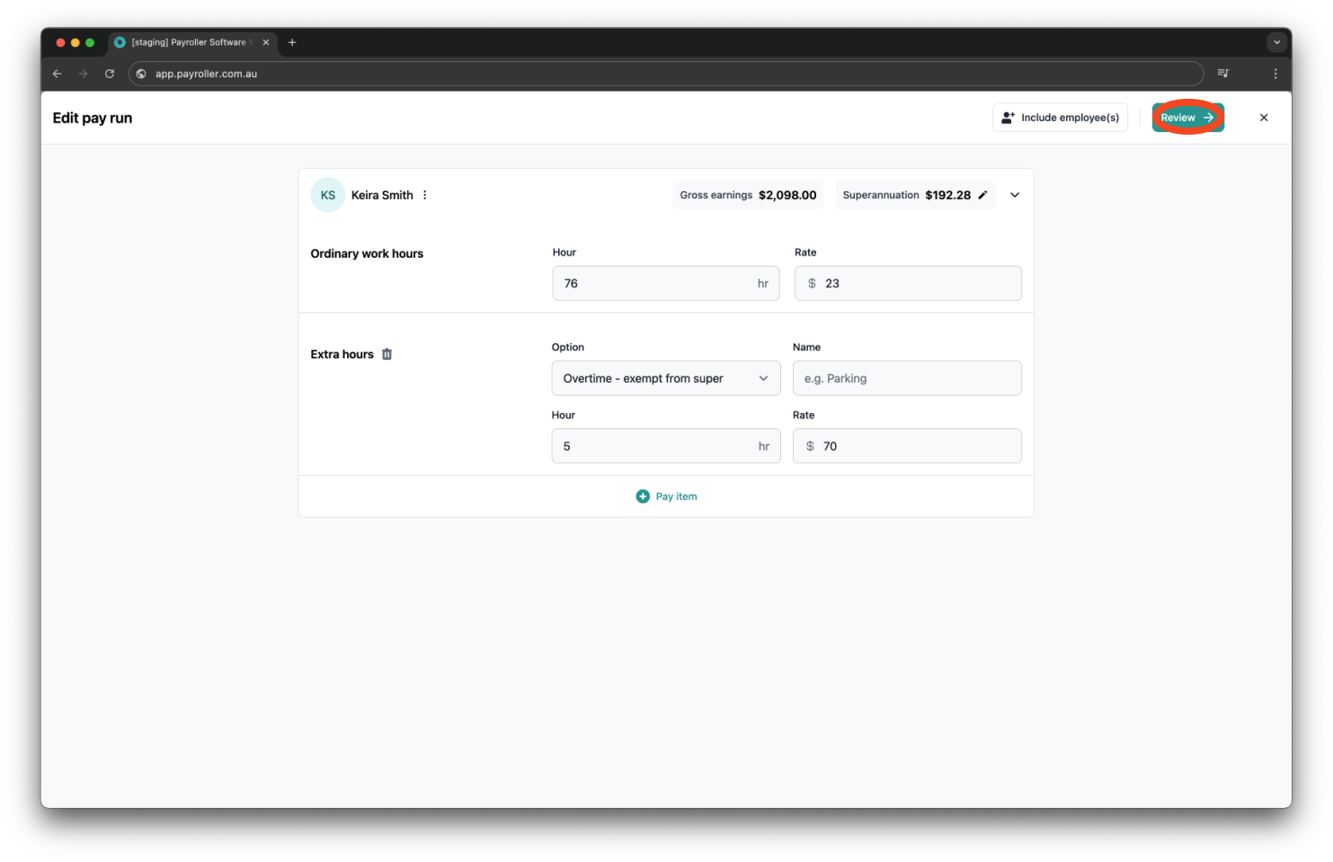 Creating pay runs - How to enter overtime on the pay run - 7