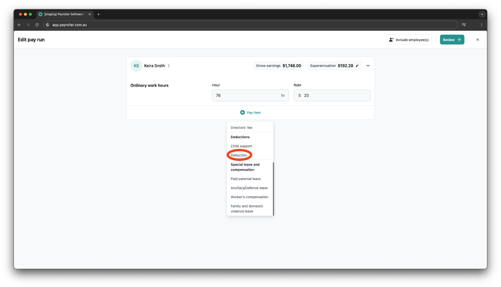 Creating pay runs - Fringe Benefits - 23