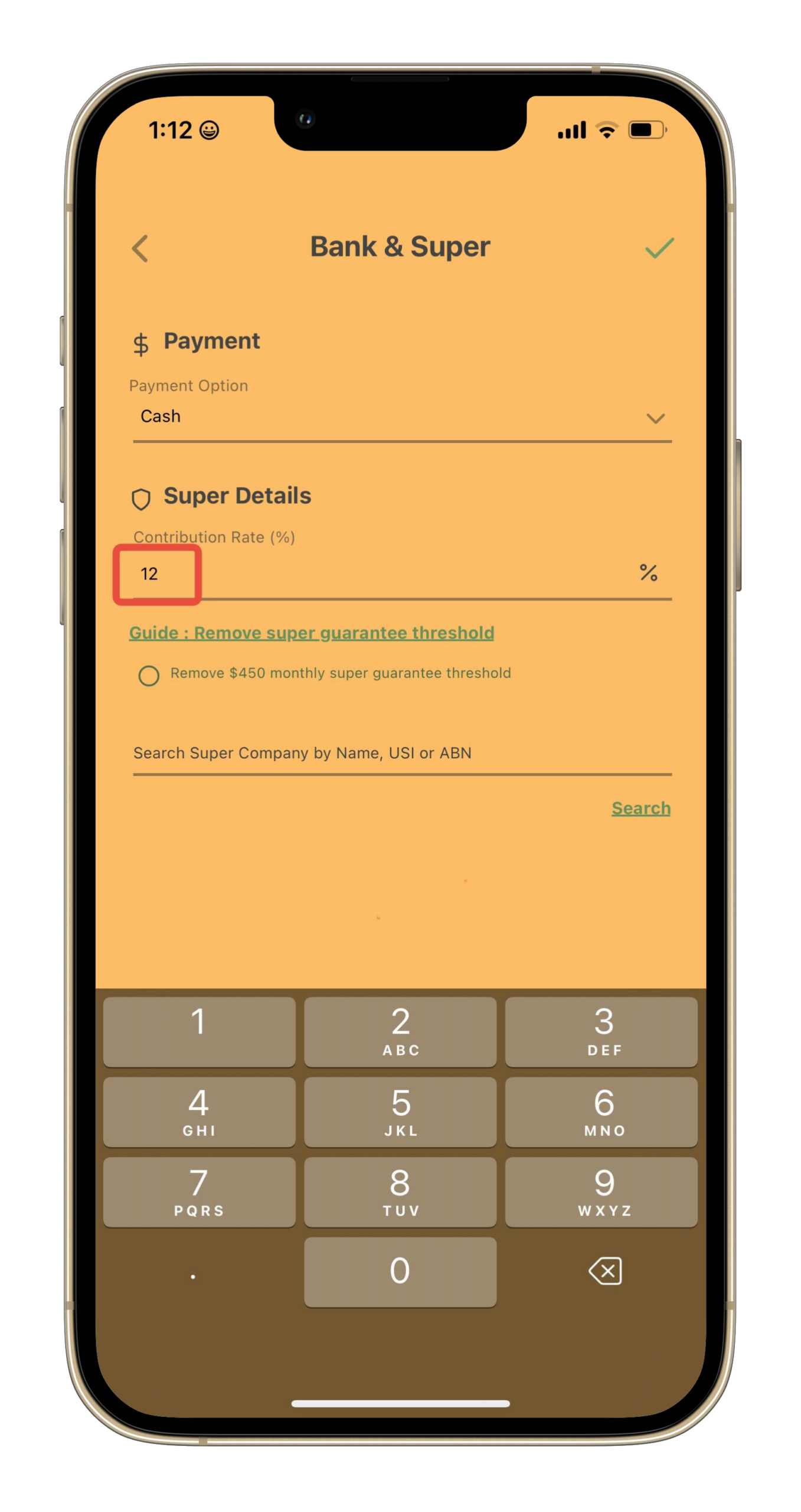 Payroller Mobile App - How to edit the Super contribution rate on the employee card using the Payroller Mobile App - 6
