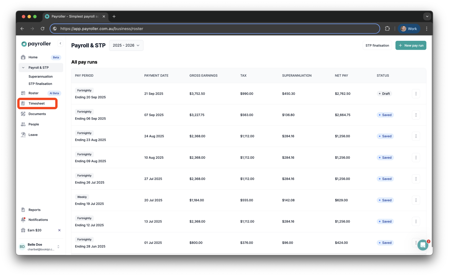 Timesheets and rostering - How to add a timesheet - 1