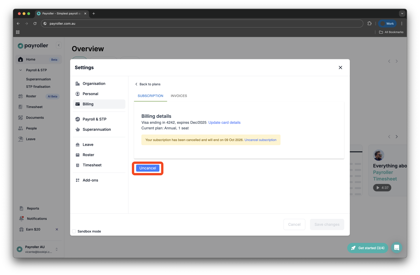 Payroller Employer Subscriptions - Cancelling your subscription as an employer - 10