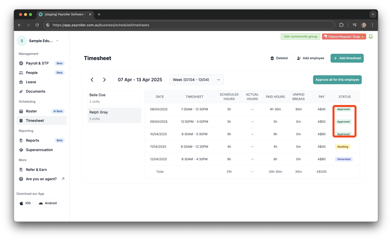 Timesheets and rostering - How to make a pay run with a timesheet - 1