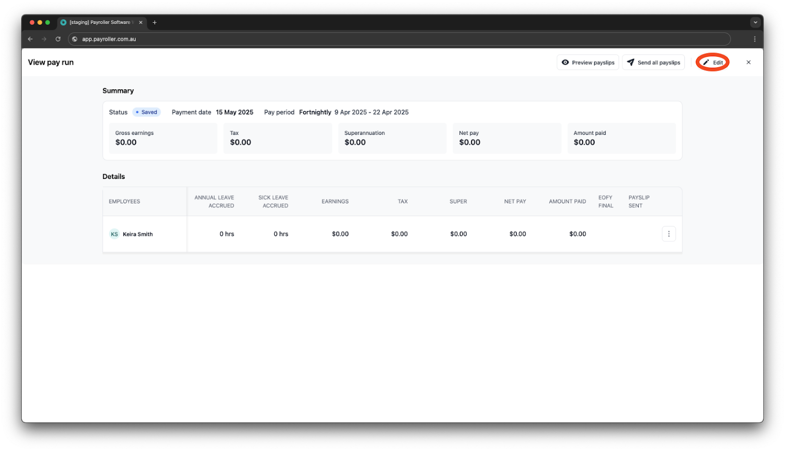 Creating pay runs - Editing a pay run - 2