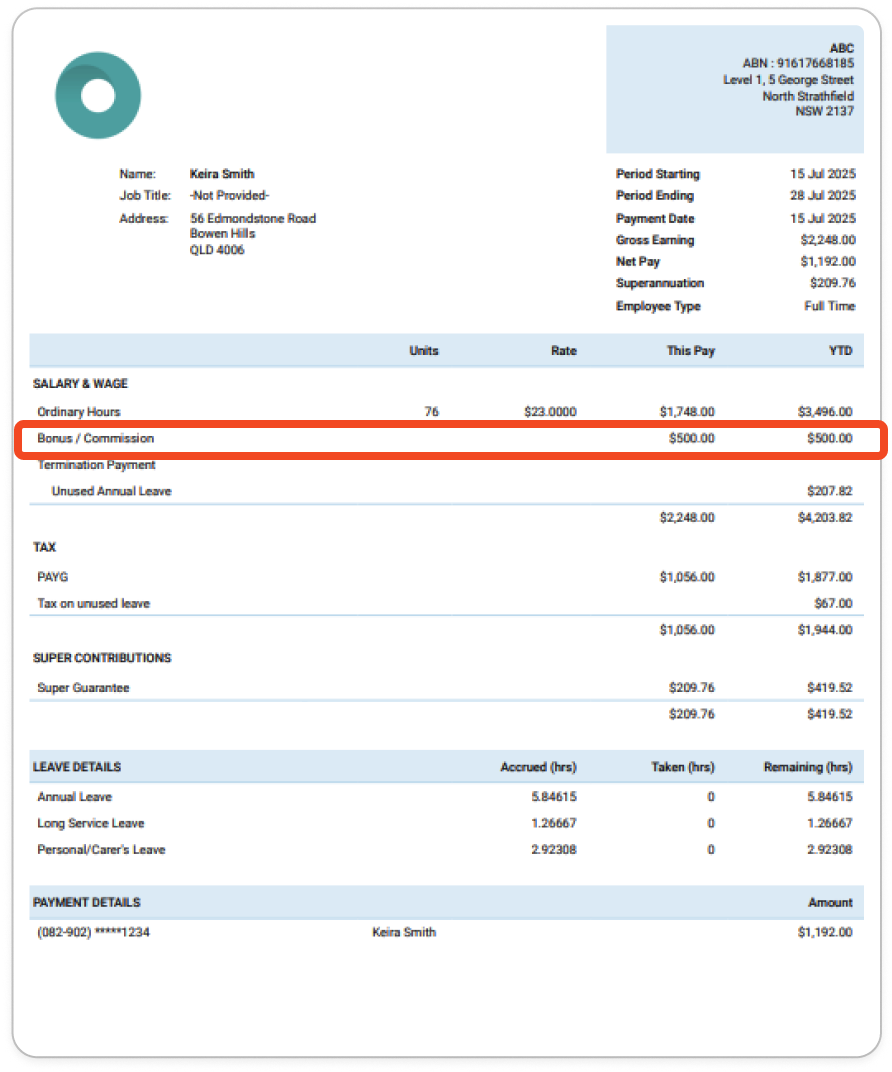 Creating pay runs - Adding Commission/lump sum - 10