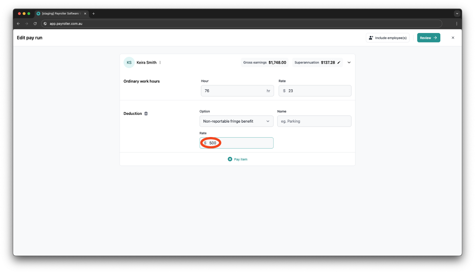 Creating pay runs - Fringe Benefits - 6