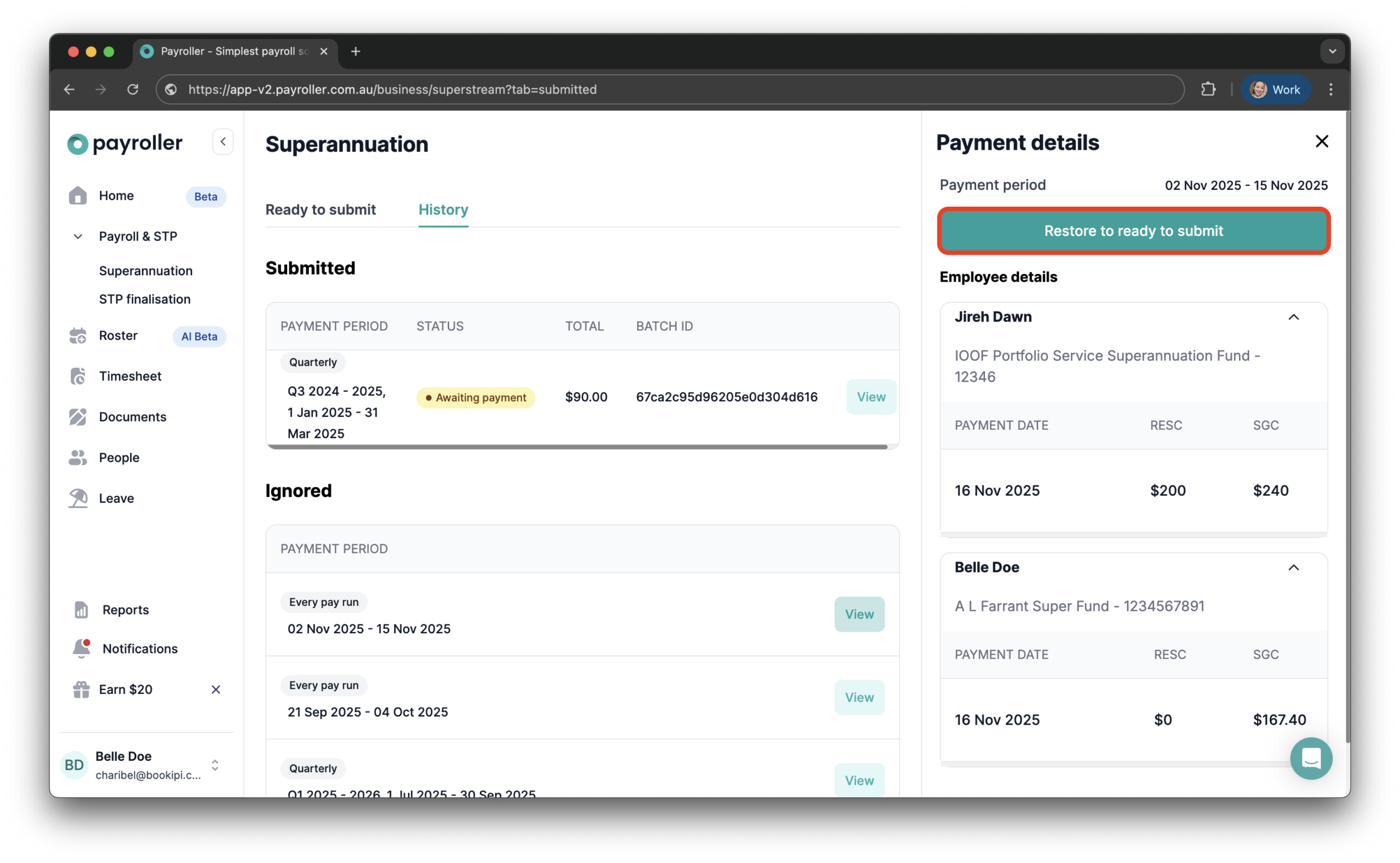 Superannuation Resources - How to move a super batch from the "Ignored" tab to the "Ready to submit" tab. - 4