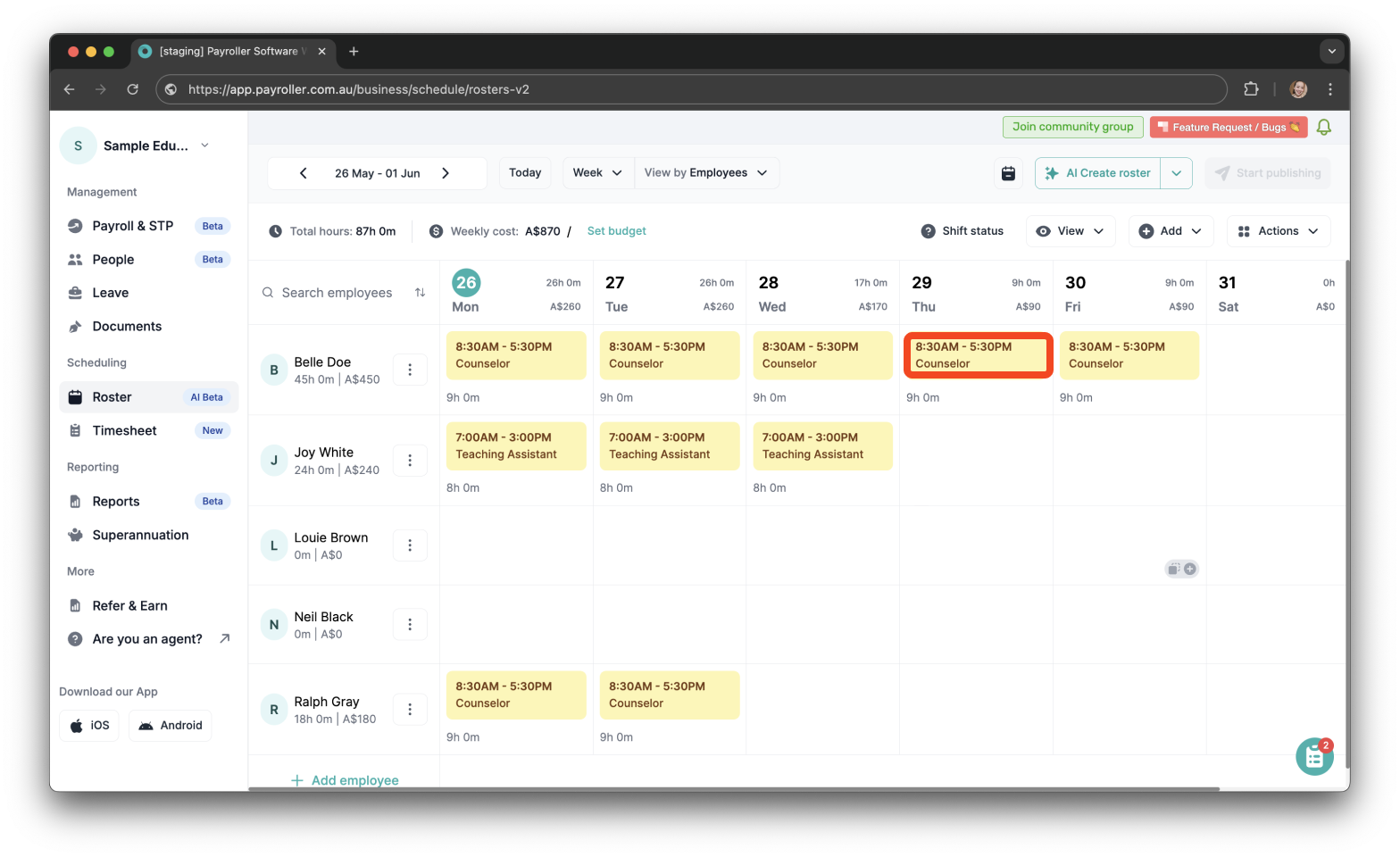Timesheets and rostering - How to delete a shift in a roster - 2