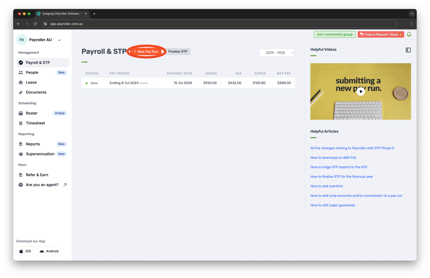 Creating pay runs - Edit super guarantee - 1