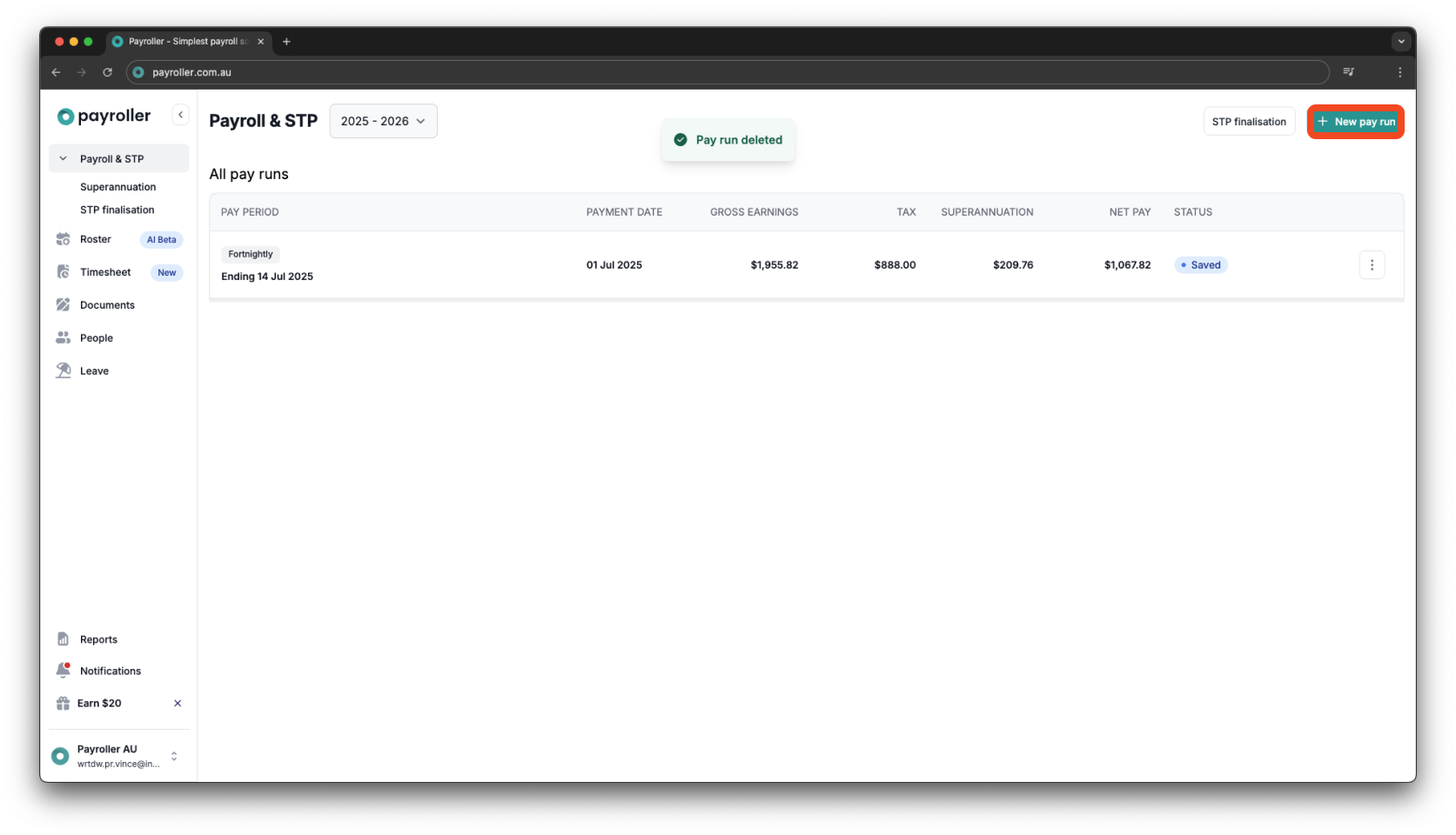 Creating pay runs - Adjust pay run - 1
