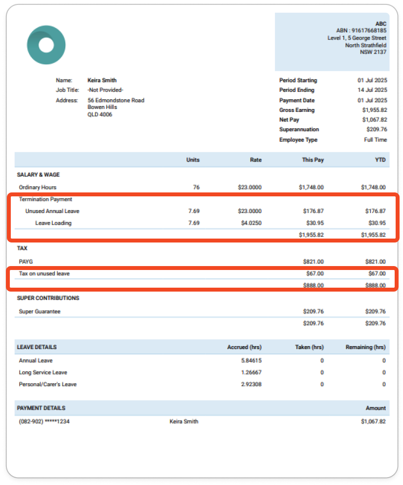 Payroller functions - Termination Payment - 15