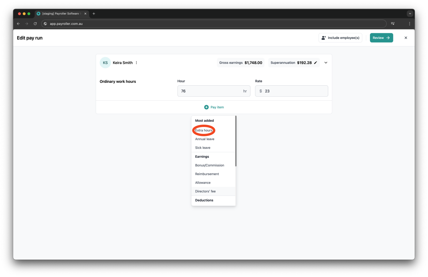 Creating pay runs - How to enter overtime on the pay run - 4