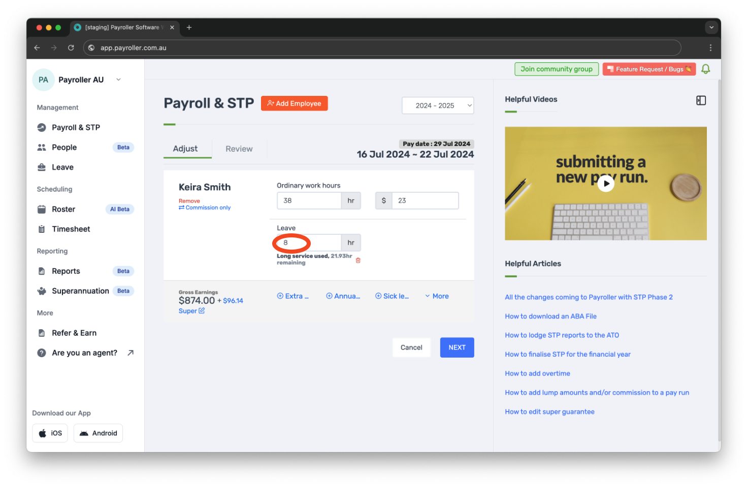 Payroller functions - Long Service Leave - 20