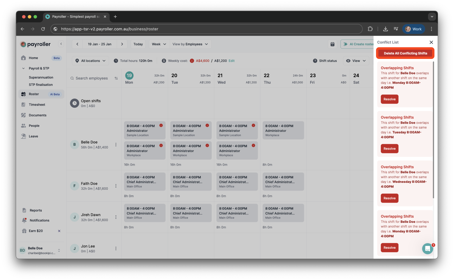 Timesheets and rostering - How to resolve shift conflicts - 3